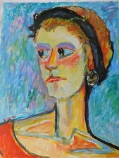 VTG Portrait Ginger Hair Girl Colorist Expressionist Acrylic on Board Painting