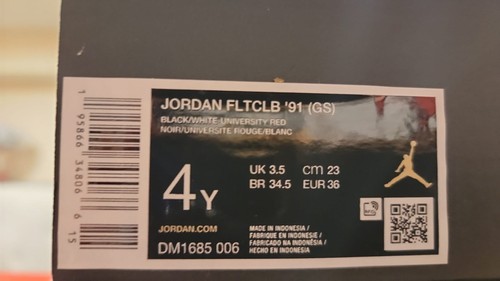Jordan Flight Club '91 DM1685 006 Black/White-University Red Kids Size 4Y - Picture 10 of 10