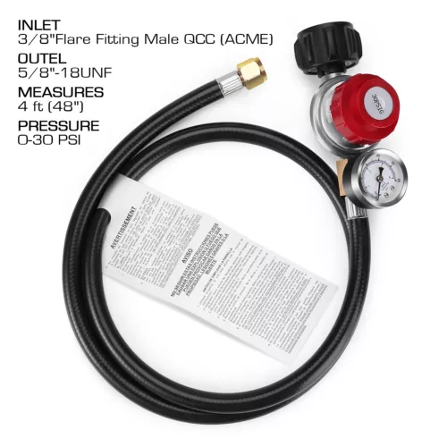 4FT 0-30PSI High Pressure Propane Regulator with Hose & Gauge, 1/8 MNPT Pipe Fit - Picture 3 of 9