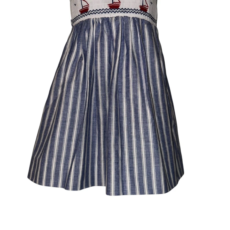 Vintage Vive La Fete Sailor Dress Toddler Girls 4T Smocked Sailboat Sleeveless - Image 3 of 4