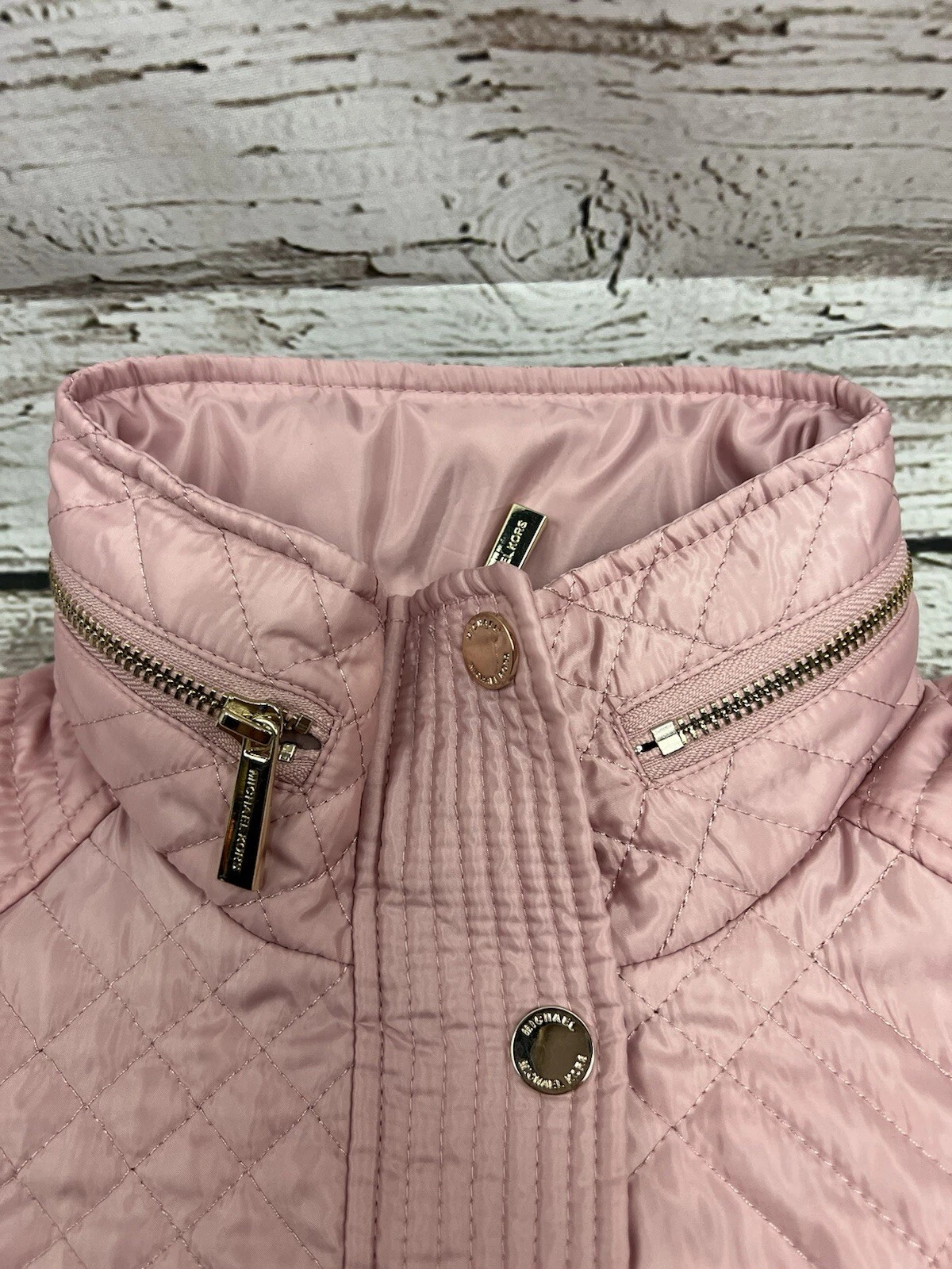 Giacca cappotto donna Michael Kors rosa trapuntato full zip bottoni anorak con cappuccio S