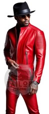 MENS GENUINE SOFT LEATHER CATSUIT FRONT ZIPPER OVERALL BODYSUIT JUMPSUIT RED