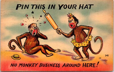 Postcard Animal Humor Chimpanzee Monkey Business Rolling Pin B182