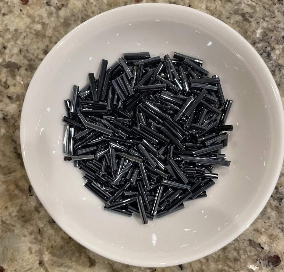 Hematite Shiney 9mm Stone Grey Glass Tube Bugle Beads Loose 5gms - Image 2 of 3