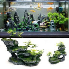 Large Fish Tank Decorations Mountain View Aquarium Ornament with Tree House Cave