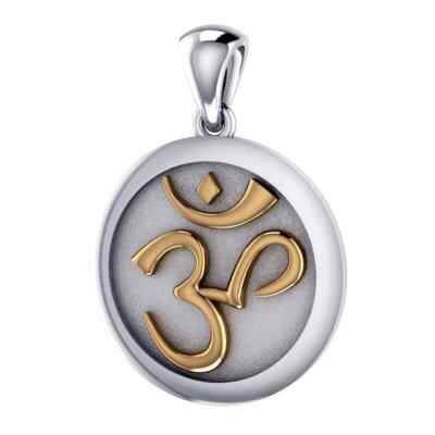 Om Meditation 925 Sterling Silber Anhänger 14k Gold Akzente Spiritueller Schmuck