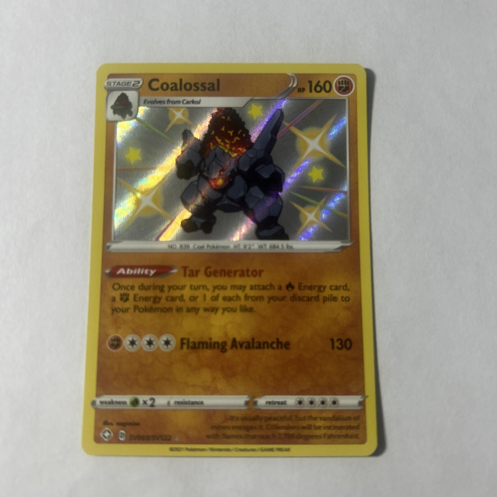 Pokemon Coalossal SV069/SV122 Shining Fates NM