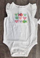 Baby Girl New Jumping Beans 0-3 Month White Fish & Heart Bodysuit