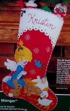 Bucilla ANGEL AND MANGER Vintage Felt Christmas Stocking Kit RARE Sterilized 18"
