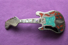 Vtg Hand Made Electric Guitar Turquoise Coral Abalone Inlay Western Belt Buckle