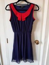 Rayzzo Retro Navy And Red Chiffon Dress Womens Size 10 Vintage Look