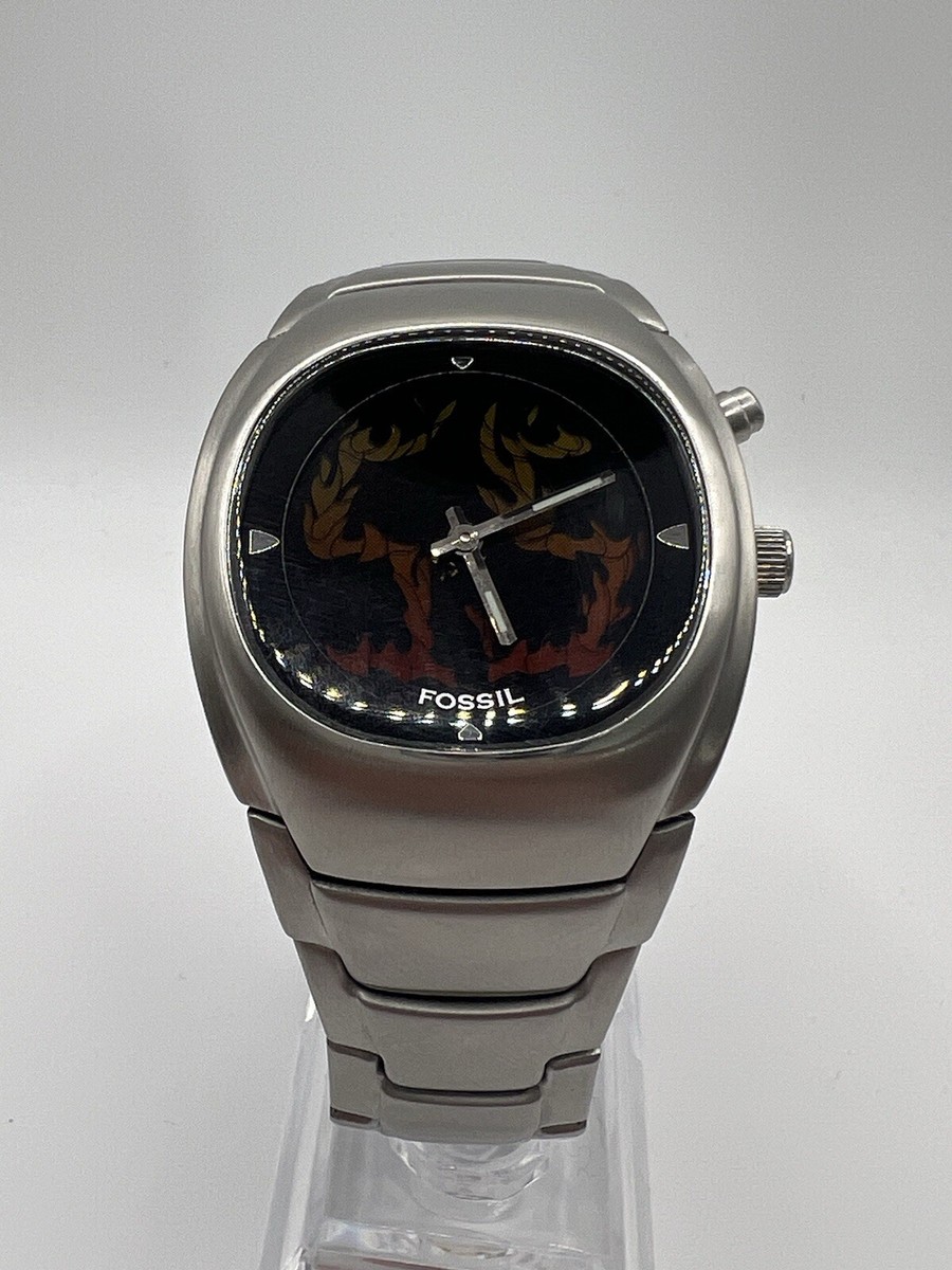 RARE Fossil Big Tic Flame Numbers Watch LCD Fire JR-8499 New