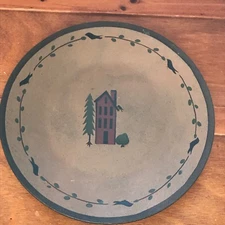 Vintage Reproduction Taupe & Black Painted Saltbox with Black Crows Around Rim 