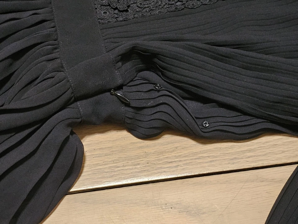 Nuevo sin etiquetas Vestido Largo Plisado Polo Ralph Lauren Para Mujer Negro Georgette Encaje Foto 4 de 4
