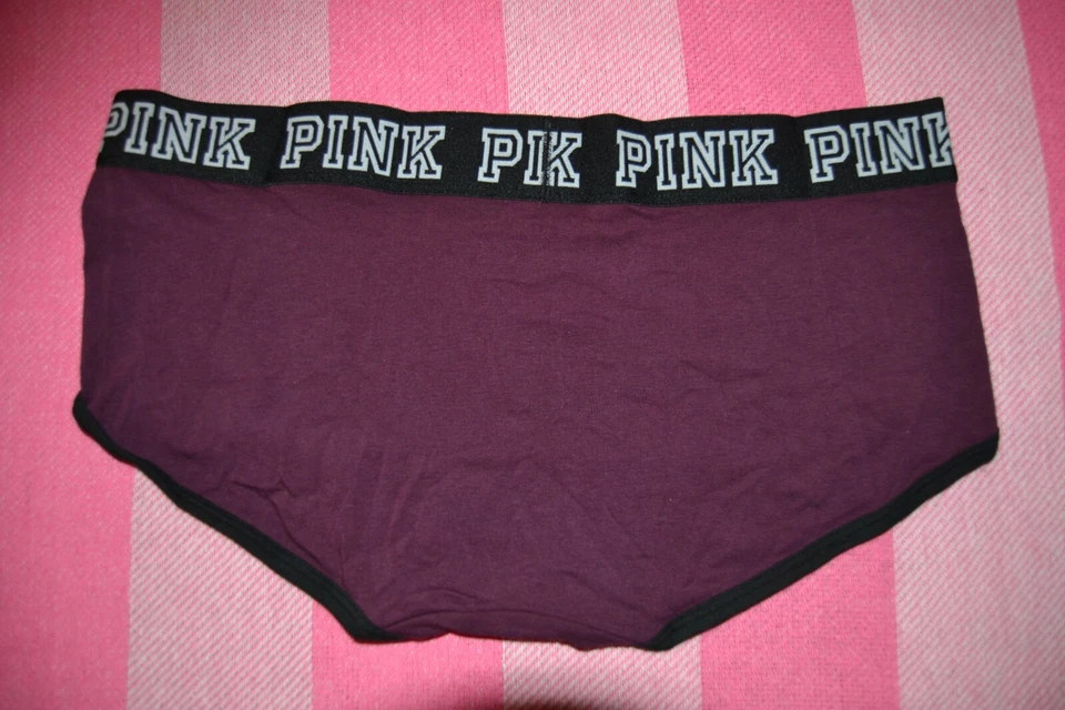 Victoria's Secret Rosa Boyshort Panty Negro Orquídea Rojo Raro Cresta Blanco Logo M Foto 2 de 2