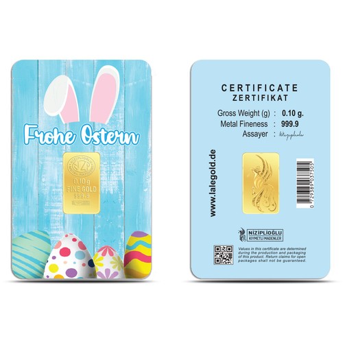 "Merry Easter" Gold Bars - Gift Bars 0.10 Grams 0.10g Gold,999.9 - Picture 3 of 4