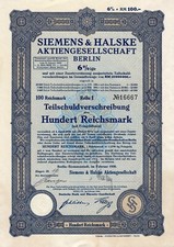Siemens & Halske AG, Berlin-Siemensstadt 6% częściowego zadłużenia. 1930 (100 RM) nieperforowany