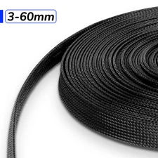 Black PET Expandable Wire Cable Sleeving Sheathing Braided Loom Tubing 1/8" - 2"