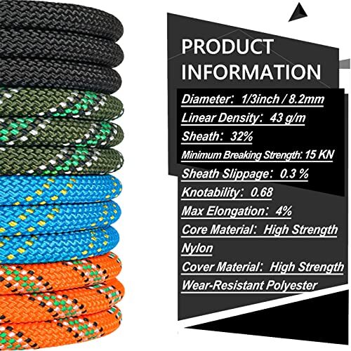 Orange/Black/Blue/Green Climbing Rope 10M(32ft) 20M(64ft) 30M(96ft) - Picture 3 of 7