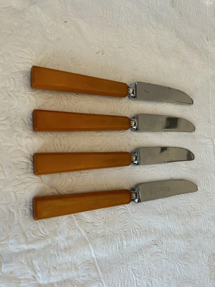B Thomas & Co Makers Sheffield Stainless Steel Bakelite Knife MCM Lot 4 Knives - Image 2 of 4