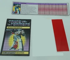 3 Original G1 Transformers Megatron Paperwork: Instruction Tech Spec Red Decoder