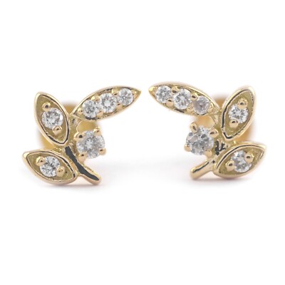 Diamant Flugblatt Ohrstecker massiv 18K Gelbgold Handarbeit Weihnachtsohrringe