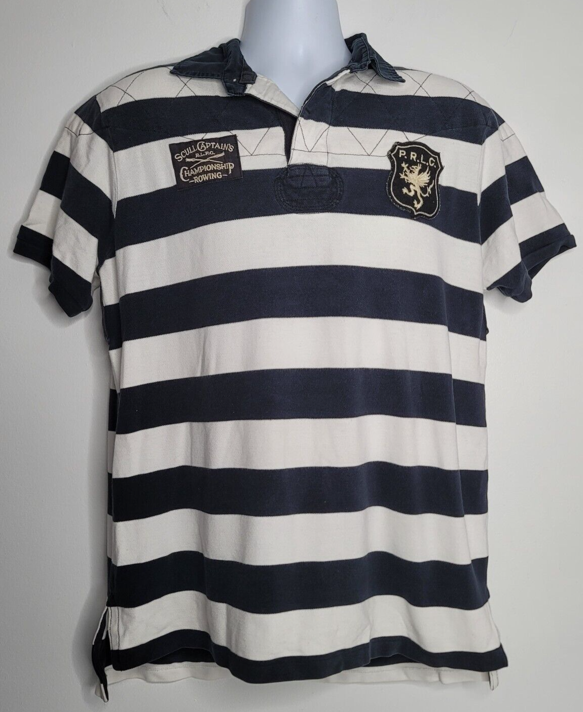 FILA Polo Ralph Lauren Uomo XL Scull Captain's Championship Canottaggio Crest Camicia a Righe