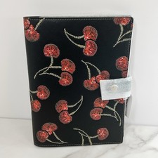 Coach Notebook With Cherry Print CDB79 Smooth Leather Black Gold/Multi NWT