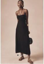 Anthropologie Back Tie Ribbon & Lace Forever Black Midi Dress