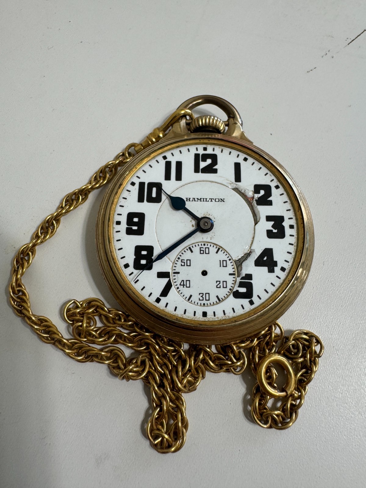 Hamilton 992E Railroad Grade Pocket Watch 10K RGP No Crystal/Cracked dial (e31)