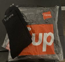 Supreme x Hanes Logo Cushioned Cotton Crew Socks Black Men's 10-12