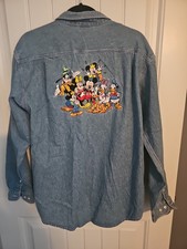 Vintage 90s The Disney Store Mickey  Friends Embroidered Denim Shirt Medium