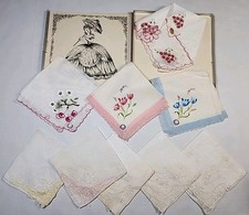 Vtg 9pc Lot Embroidered Floral Hankies Womens Hankerchiefs Lace Switzerland