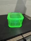 VTG Anchor Hocking Uranium Glass 4” Ribbed Refrigerator Dish w/ Lid UV (#2)