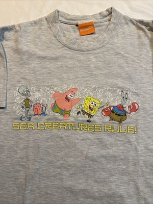 2002 Nickelodeon SpongeBob Short Sleeve Tshirt Sea Creatures Rule! Sz M Grey 