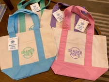 Trader Joe’s Mini Pastel Canvas Tote Bag Set Of 4 Colors Limited (New With Tag)