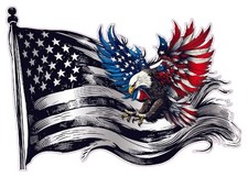 American flag black and white worn bald eagle colored decal