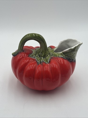 Brocca zucca o pomodoro ceramica trompe l'oeil in maiolica italiana anni 80 timbrata - Foto 3 di 10