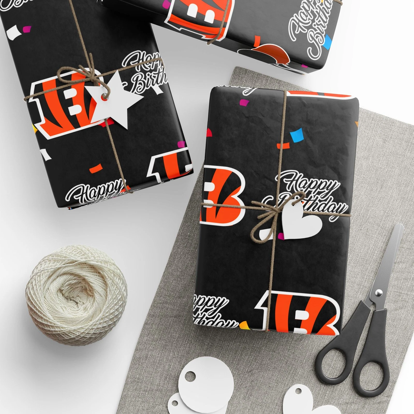 football Cincinnati Bengals Happy Birthday Wrapping Paper, Gift Wrap Roll, Football