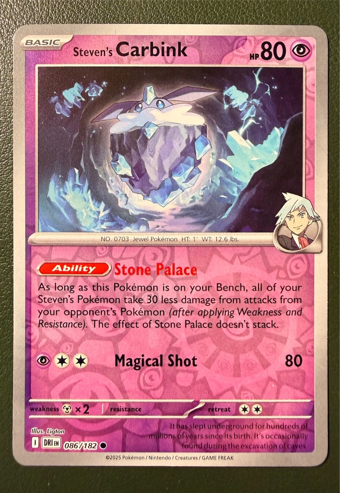 Pokemon TCG Steven's Carbink 86/182 Destined Rivals Reverse Holo NM