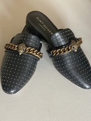KURT GEIGER LONDON CHELSEA CHAIN LEATHER LOAFER MULE IN BLACK 9,5