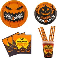 Halloween Geschirr Set 10 Teile KüRbis Deko Pappteller Becher Servietten Party