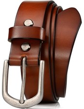 Men's 1.5" Top Full Grain Leather Belt in Gift Box,100 Italian Real Solid Le...