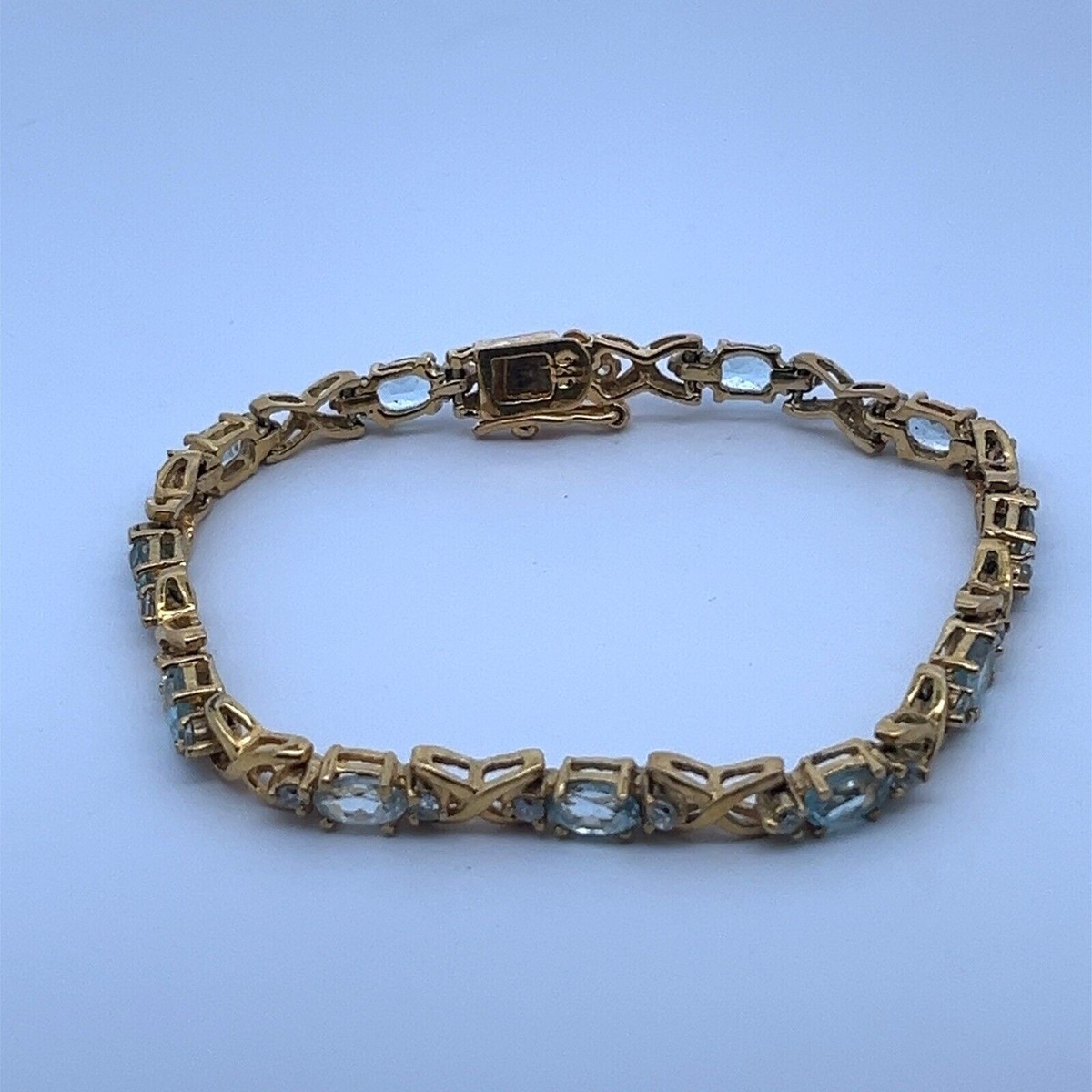 Vintage DBJ Gold Vermeil on 925 Silver Blue Topaz & CZ Tennis