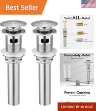 Bathroom Sink Drain with Overflow, Brushed Nickel Pop Up Drain 2 Pack, All Me...