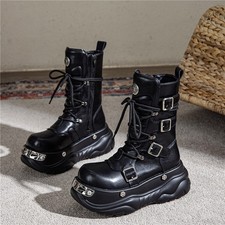 Gothic Women's Platform Thick Sole Ankle Boots Big Round Toe Shoes Add Height SZ
