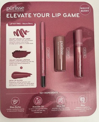 NEW Purlisse Lip Kit Trio Mauve Berry Elevate Your Lip Game FREE SHIPPING