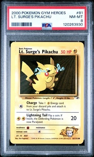 2000 Pokémon Gym Heroes LT. Surge’s Pikachu #81 PSA 8
