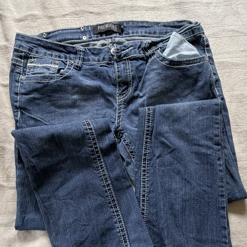 Premiere Girls Bootcut Denim Jeans Rhinestone Embroidered Blue 12R 29x20