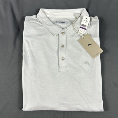 Tommy Bahama Golf Shirt Polo Paradise Cove Striped 2XLB Gray Polyester MSRP $110
